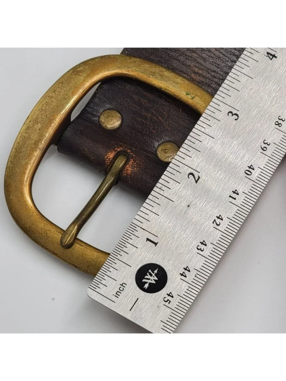 Vtg Y2k J.Crew Tooled Leather Belt With Brass Buckle Dark Brown  Unisex Size 38